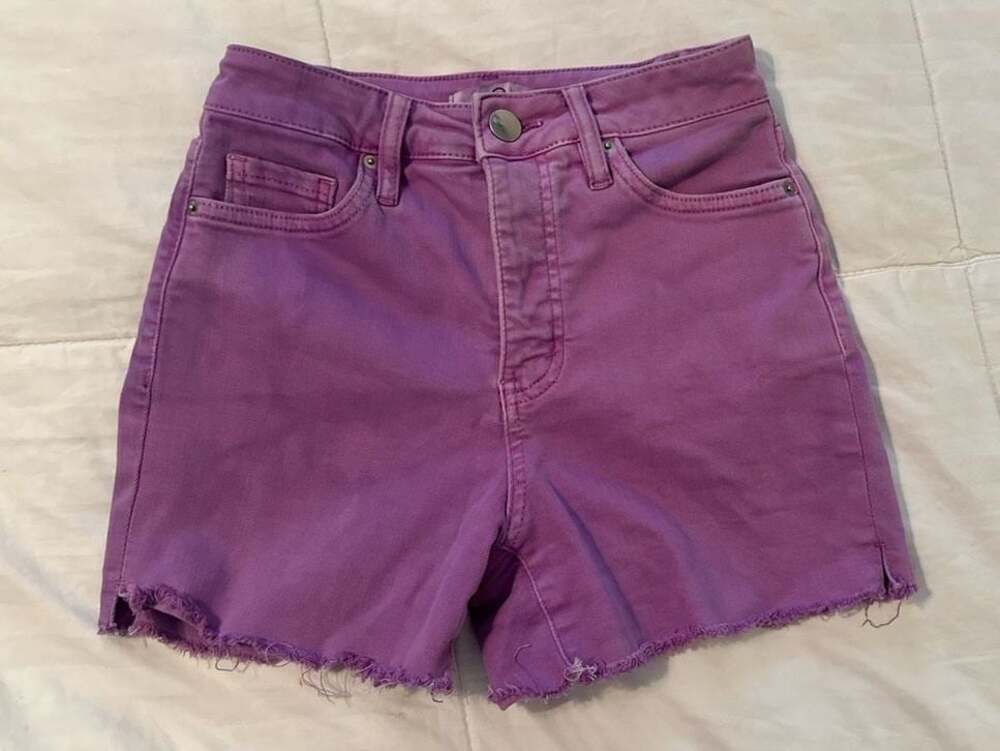 RFM Denim Los Angeles Purple Summer High Rise Stretch Raw Hem Cutoff Shorts